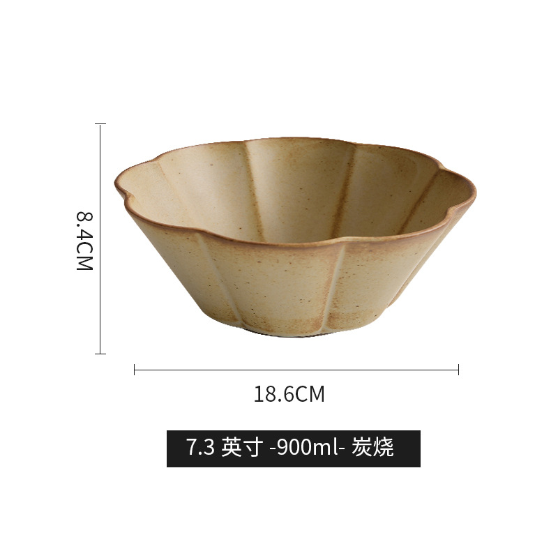 Tazo de arroz de cerámica japonesa retrógrada, tazón de fideos de sopa, sabor de alta calidad, ensalada de frutas caseras, tazón de avena exquisito