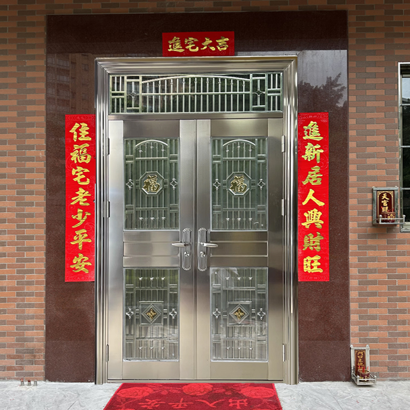 Stainless Steel Double-Door Entrance Gate for Rural Homes, Self-Built Double-Door with Glass, Anti-Theft Balcony Door