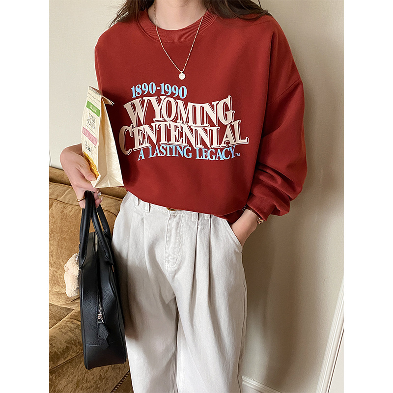 3th Morning American light college style design contrast color letter print loose sweater ZY1255