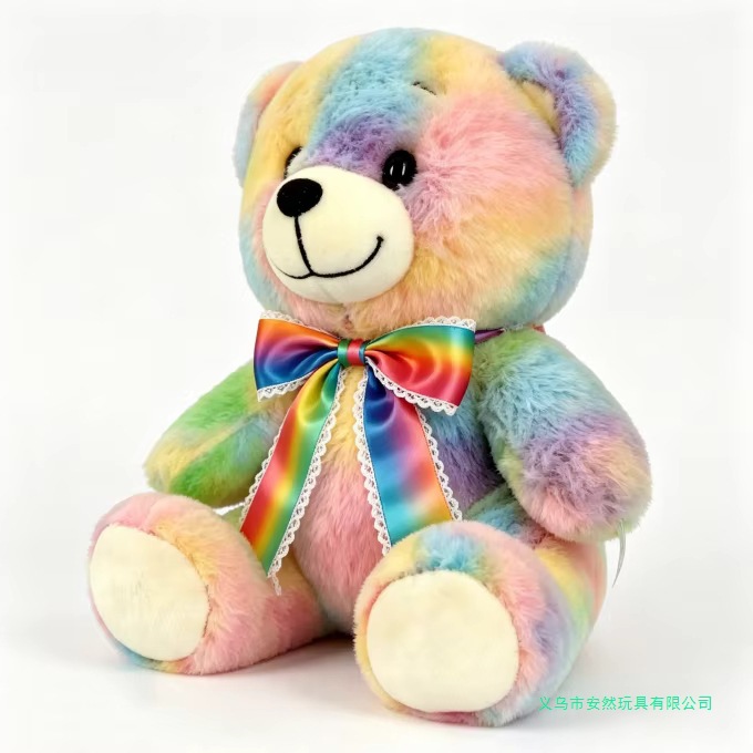 Customized Cute Rainbow Teddy Bear stuffed Toy with Ribbon Bow, Multicolor Soft Rainbow Teddy Bear