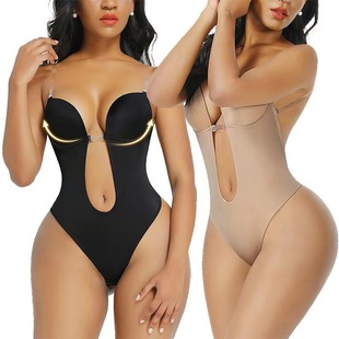 European and American Cross-border plus size Shaping Clothes Deep V Invisible Shoulder Strap Belly-tucking Tunic Leaky Strap Bra Shaping jumpsuit