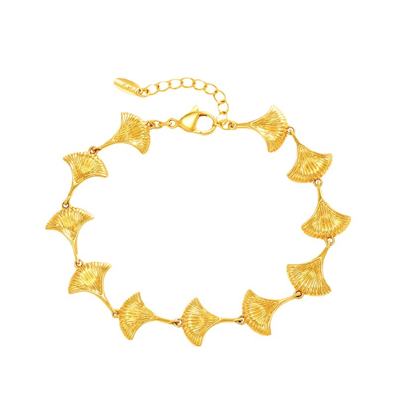 Pulsera de hoja de ginkgo chapada en oro 24K – estilo minimalista y elegante para mujer