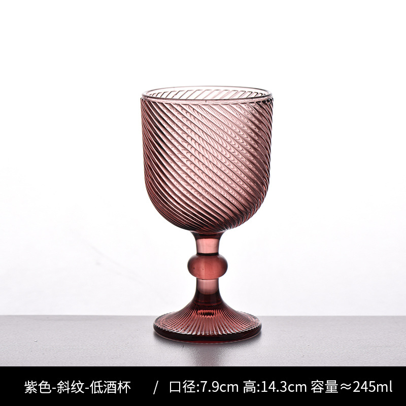 Copa de rayas verticales de vidrio retro europeo, copa de vino tinto, copa de postre alto de helado, copa de vino de frutas de uva de champán casero