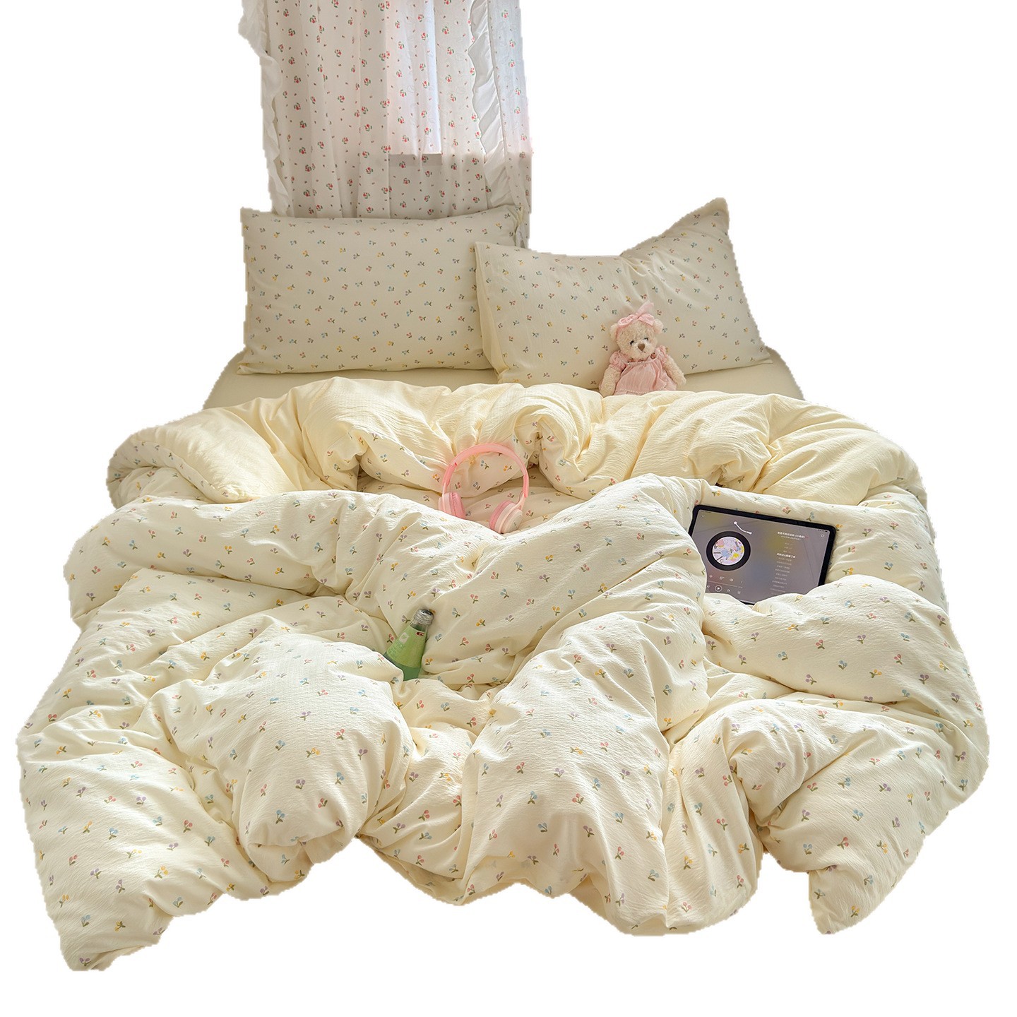 Una clase de cuatro piezas de grado materno-infantil de algodón puro de doble capa de algodón en la cama cubierta de sábanas de cama nueva cama de dormitorio Kasa San set de 4 piezas