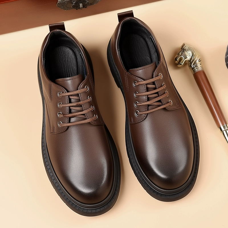 Кожаная обувь мужская осень зима коричневый бизнес повседневная бархатное дерби мужская обувь британская большая голова увеличивает свадебную обувь