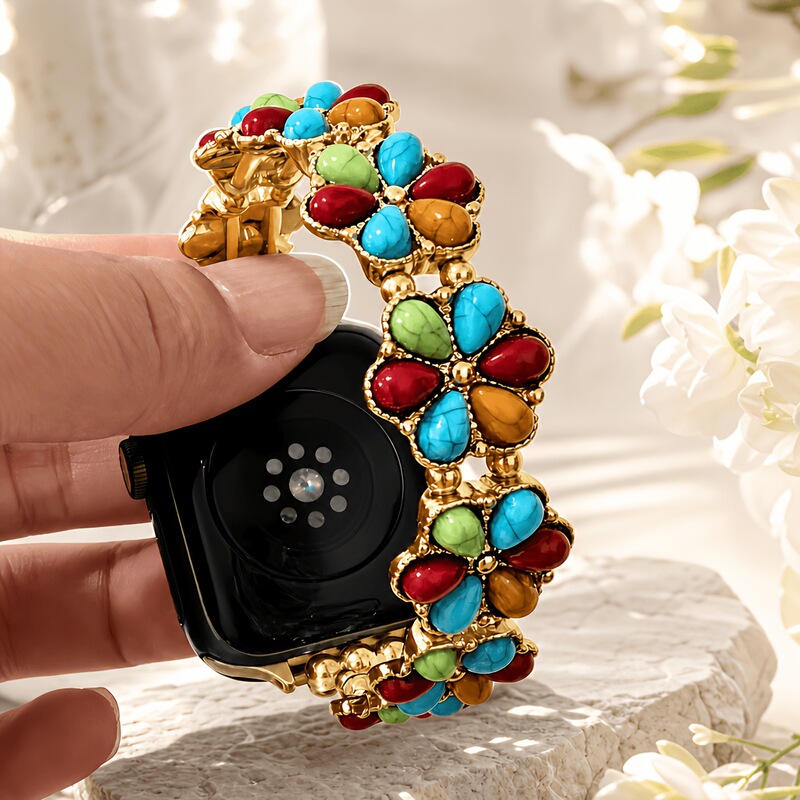 Turquoise flower bracelet smart watch strap is suitable for Apple Watch 38-49mm, all series Ultra1-3 and S11-1 Turquoise flower bracelet smart watch strap is suitable for Apple Watch 38-49mm, all series Ultra1-3 and S11-1