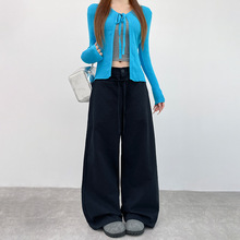 SD纯棉舒适亲肤防静电阔腿裤2025新款女装秋冬款垂感抽绳休闲长裤