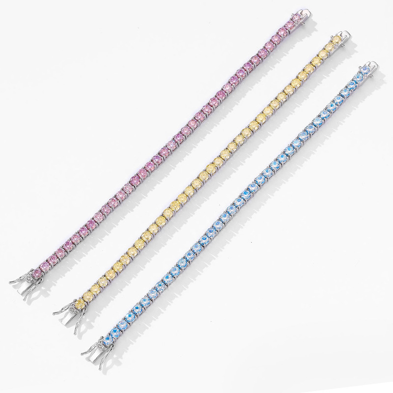30-50 Carat Yellow, Light Blue, Pink Moissanite Diamond Bracelet for Women, Pure Silver, Light Luxury, Simple Full Diamond Jewelry