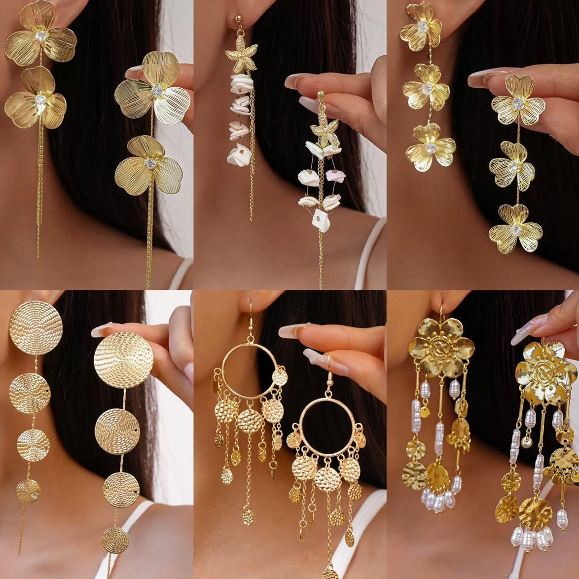 欧美圆形花朵珍珠流苏耳环轻奢高级感耳钉时尚气质耳饰设计感小众