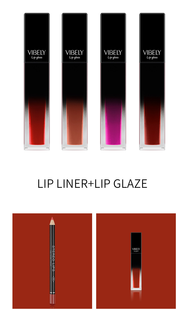 VIBELY Matte nude lip liner pen Lip gloss Set, non-stick cup, non-fading liquid lip gloss, cross-border Application Scenario
