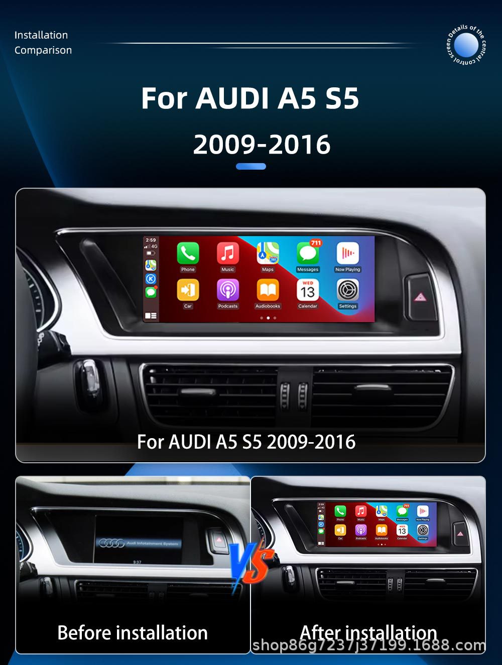8.8inch Suitable for Audi A5 S5 Car Navigation Bluetooth Reversing Image Navigation All-In-One Central Control Display Screen