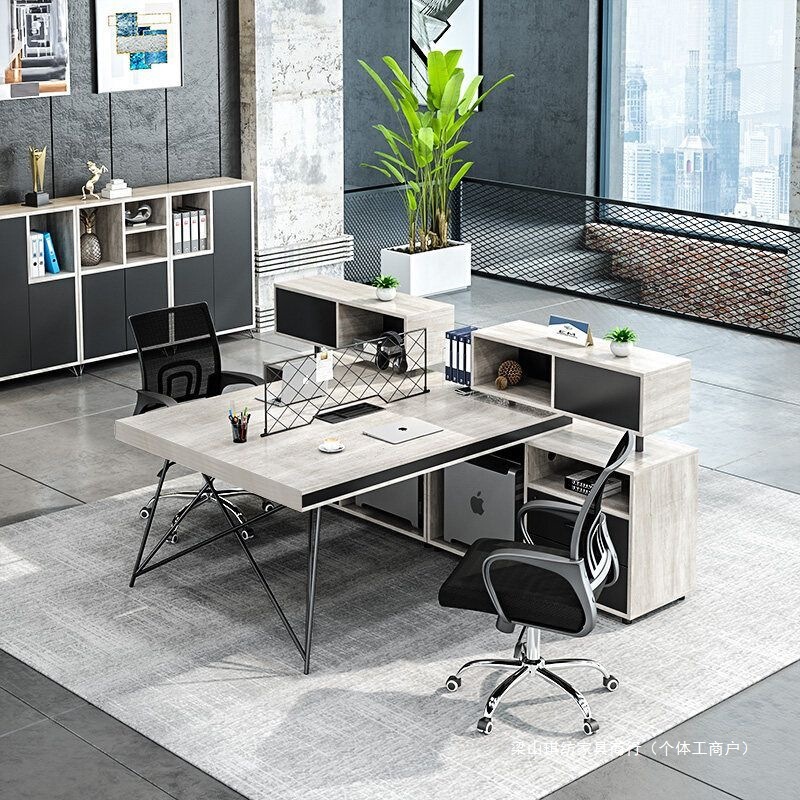 Office Staff Desk L-Shaped Financial Office Desk and Chair Set for 2 People, Business Computer Workstation with Screen Partition, Four-Person Seating Office Staff Desk L-Shaped Financial Office Desk and Chair Set for 2 People, Business Computer Workstation with Screen Partition, Four-Person Seating
