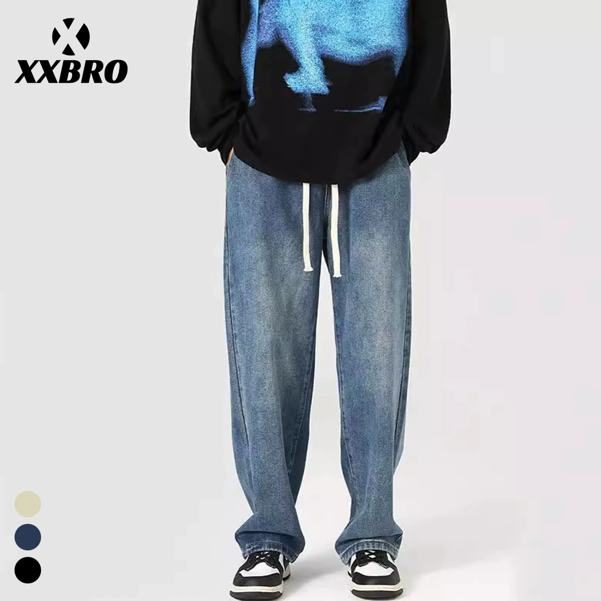 Xxbro мужская одежда #2024 новый Hong Kong Wind ins тренд прямой стирки желтой грязи окрашенные джинсы для мужчин и женщин брюки