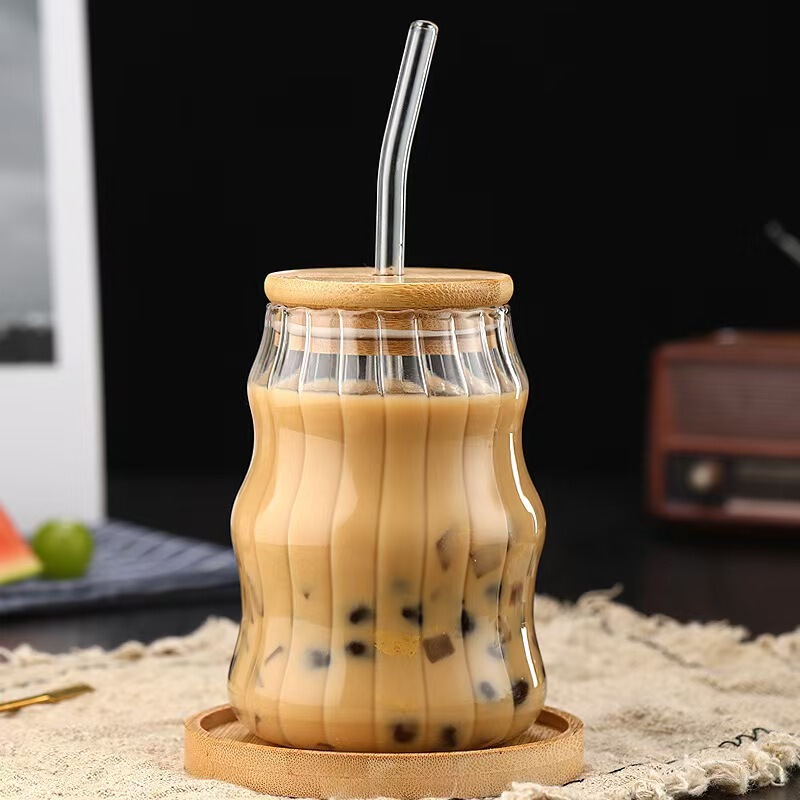 Household Caterpillar Cup High Borosilicate Glass Heat-Resistant Single-Layer Cup Juice Drink Water Cup Simple Glass Cup with Straw