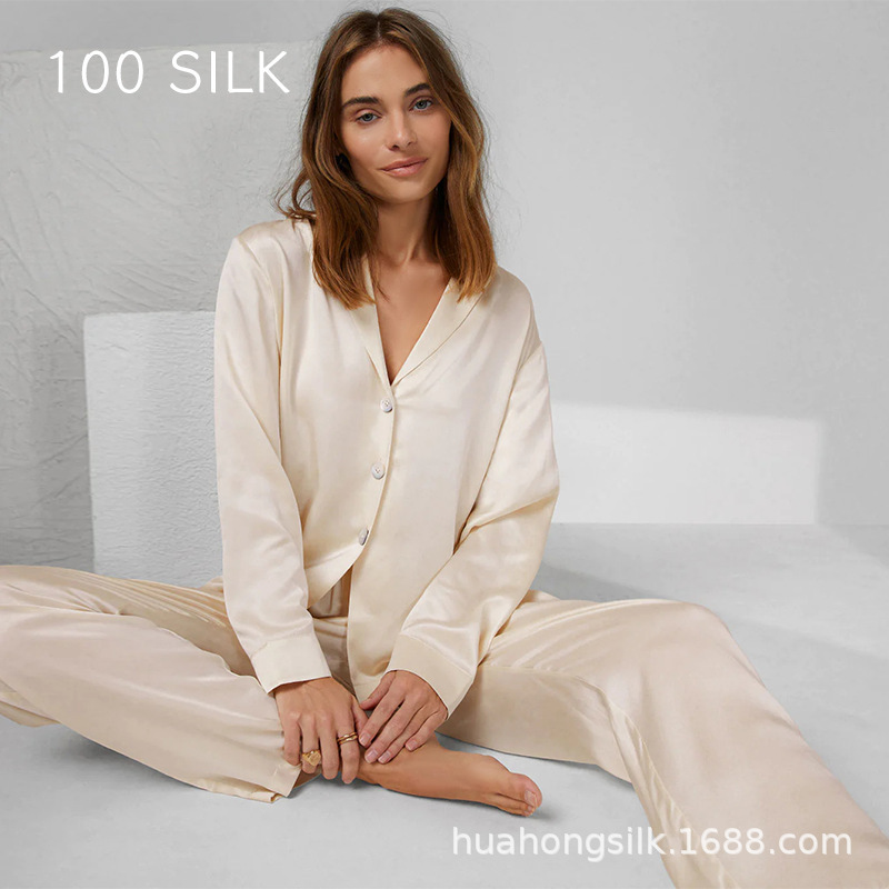 Customized Silk Pajamas for Women 19 Mumi New Heavyweight Mulberry Silk Pajamas Suit Long-Sleeved Pants Furniture Clothing