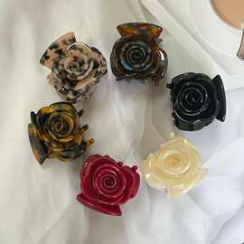 网红同款法式玫瑰花醋酸抓夹高级人鱼姬花朵抓夹后脑勺女盘发发抓