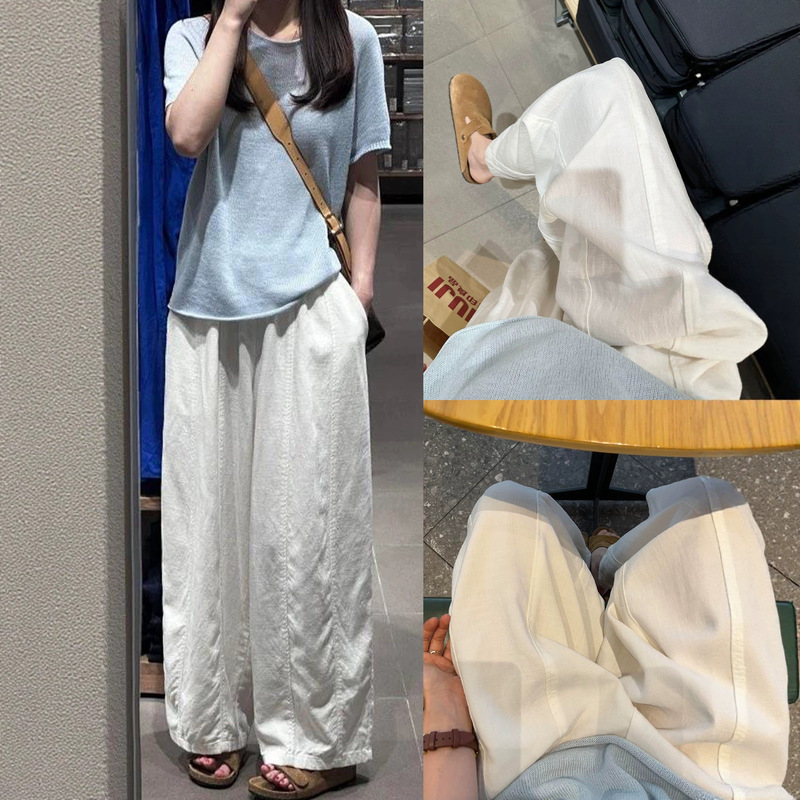 Japanese-Style Tencel Linen Straight-Leg Casual Pants for Women, Summer Thin New High-Waisted Slimming Drapey Cool Wide-Leg Cropped Pants Japanese-Style Tencel Linen Straight-Leg Casual Pants for Women, Summer Thin New High-Waisted Slimming Drapey Cool Wide-Leg Cropped Pants