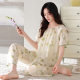 Tiansima Pajamas Women's Summer Short-sleeved Trousers Woven Summer Two-piece Set with Chest Pad One-piece Thin suit Summer