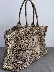 Rakuten exports to Japan and Korea GAN leopard print embroidered canvas bag, unisex casual shopping tote bag