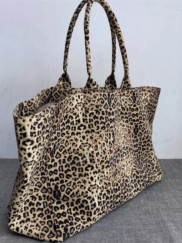 Rakuten exports to Japan and Korea GAN leopard print embroidered canvas bag, unisex casual shopping tote bag