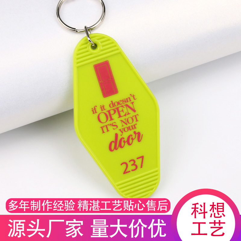 Kexiang Hotel Keychain Wholesale Abs Key Tag Uv Gold Stamping Transparent Number Tag Individually Packaged