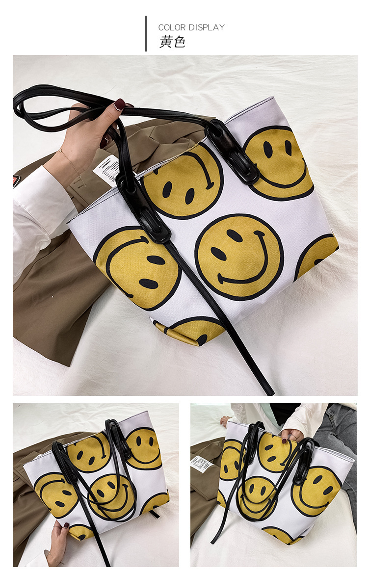 Korean Dongdaemun New Cute Fashion Smiley Canvas Women's Bag Printed Canvas Portable Shoulder Bag Large Tote Bag display picture 5