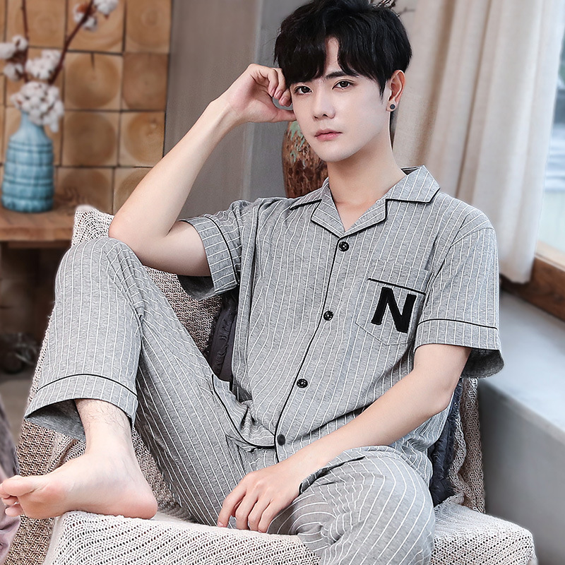 100% Cotton Pajamas for Men in Spring, Autumn and Summer Loose Youth Large Size Short-Sleeved Pants Cotton Suit Home Clothes 100% Cotton Pajamas for Men in Spring, Autumn and Summer Loose Youth Large Size Short-Sleeved Pants Cotton Suit Home Clothes