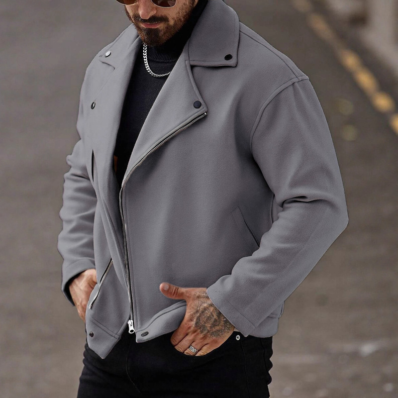Cross-Border Temu Shein Amazon Cross-Border Foreign Trade Autumn Men's Solid Color Zippered Loose Casual Woolen Jacket