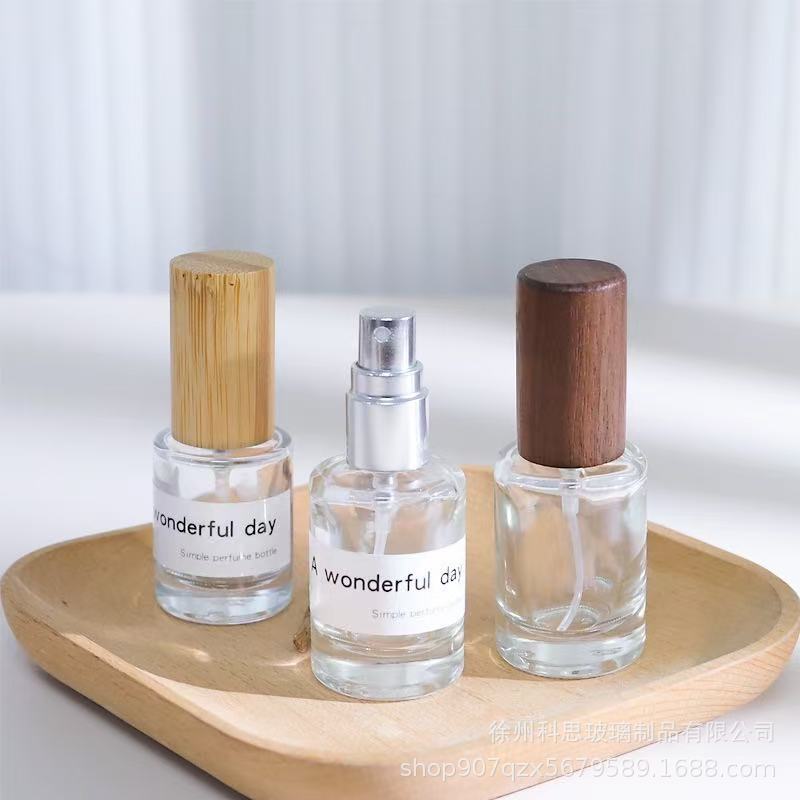 现货10ml玻璃香水分装瓶滚珠瓶细喷雾分装瓶胡桃木竹木榉木盖小样