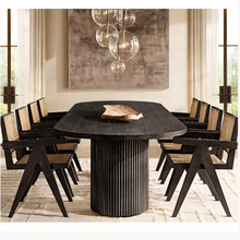 RH美式乡村实木黑色餐桌意式饭桌拜伦长方形餐桌特色餐厅桌椅