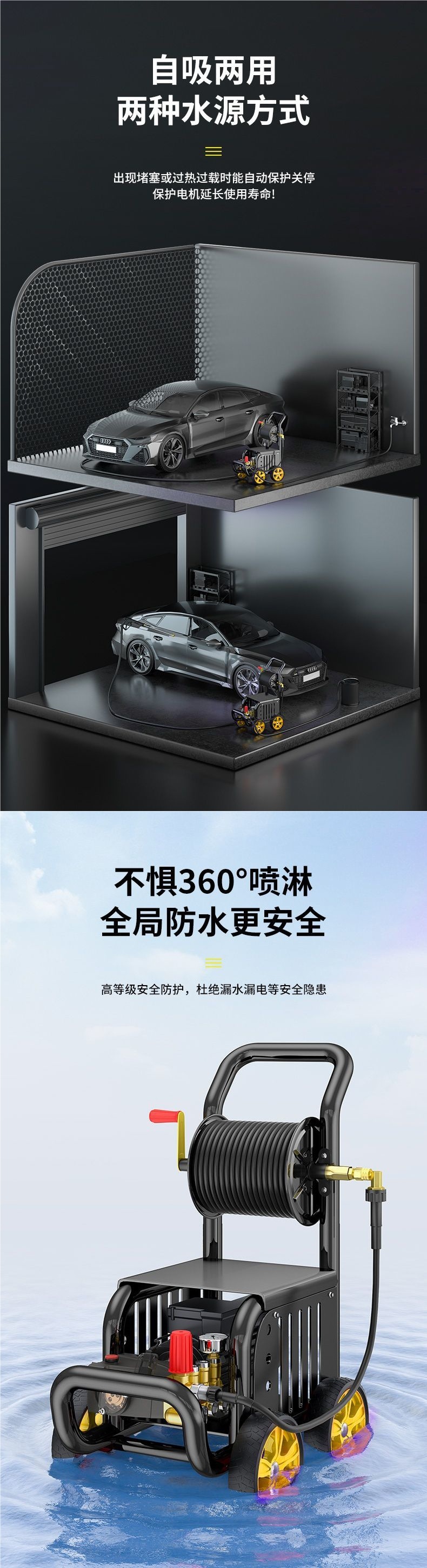 High-pressure car washer, Boher commercial high-power industrial water gun and water pump for farms and car wash shops