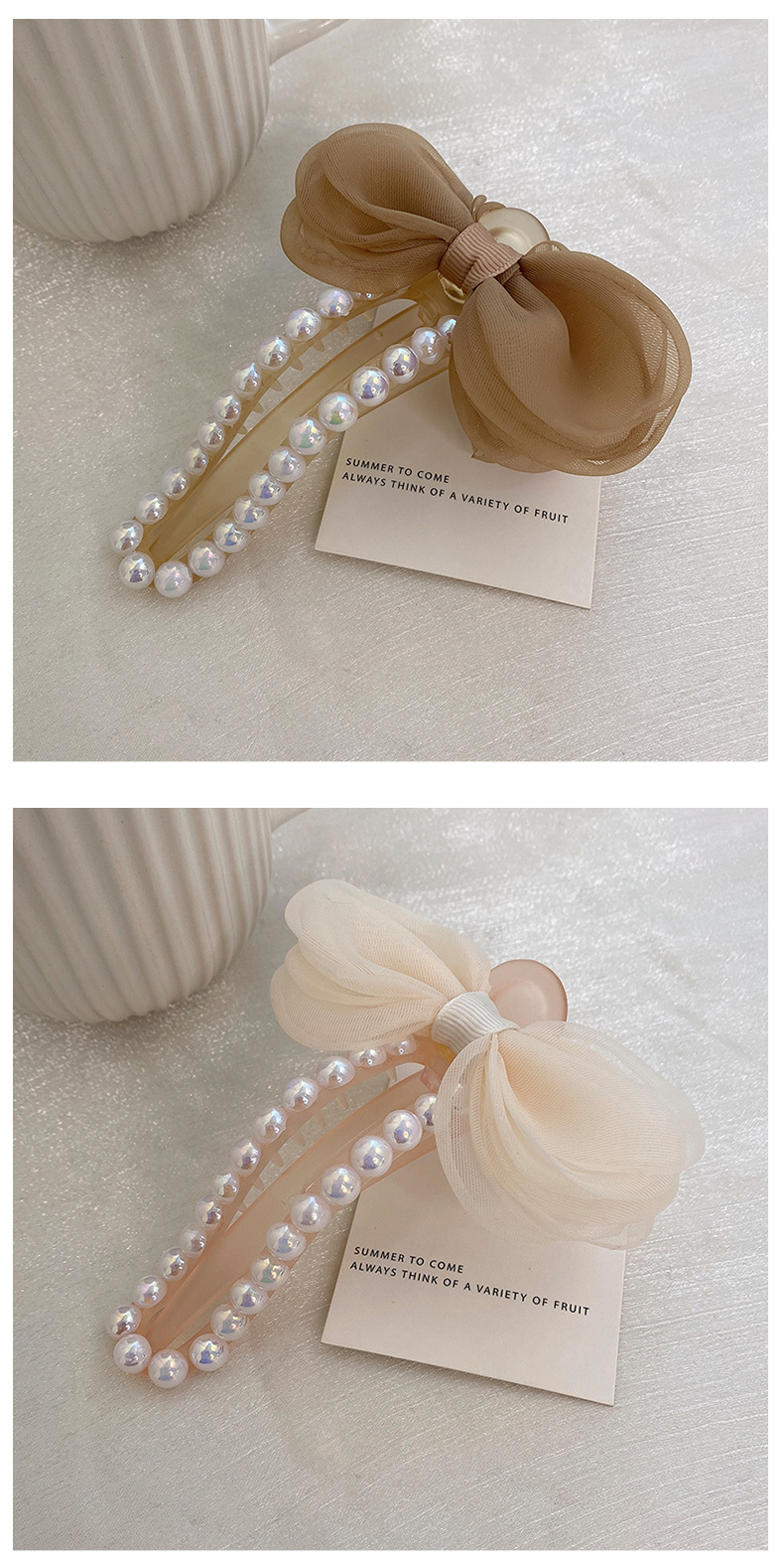 Pearl bow tie duckbill clip