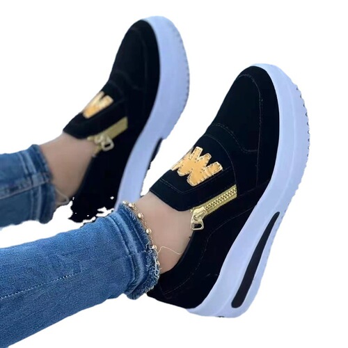 New plus-size plus-size sports single shoes with padded flat side zipper casual sports shoes