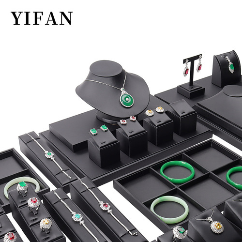 Jewelry props, black matte leather accessories, display ring bracelet jade and jadeite display window counter display props