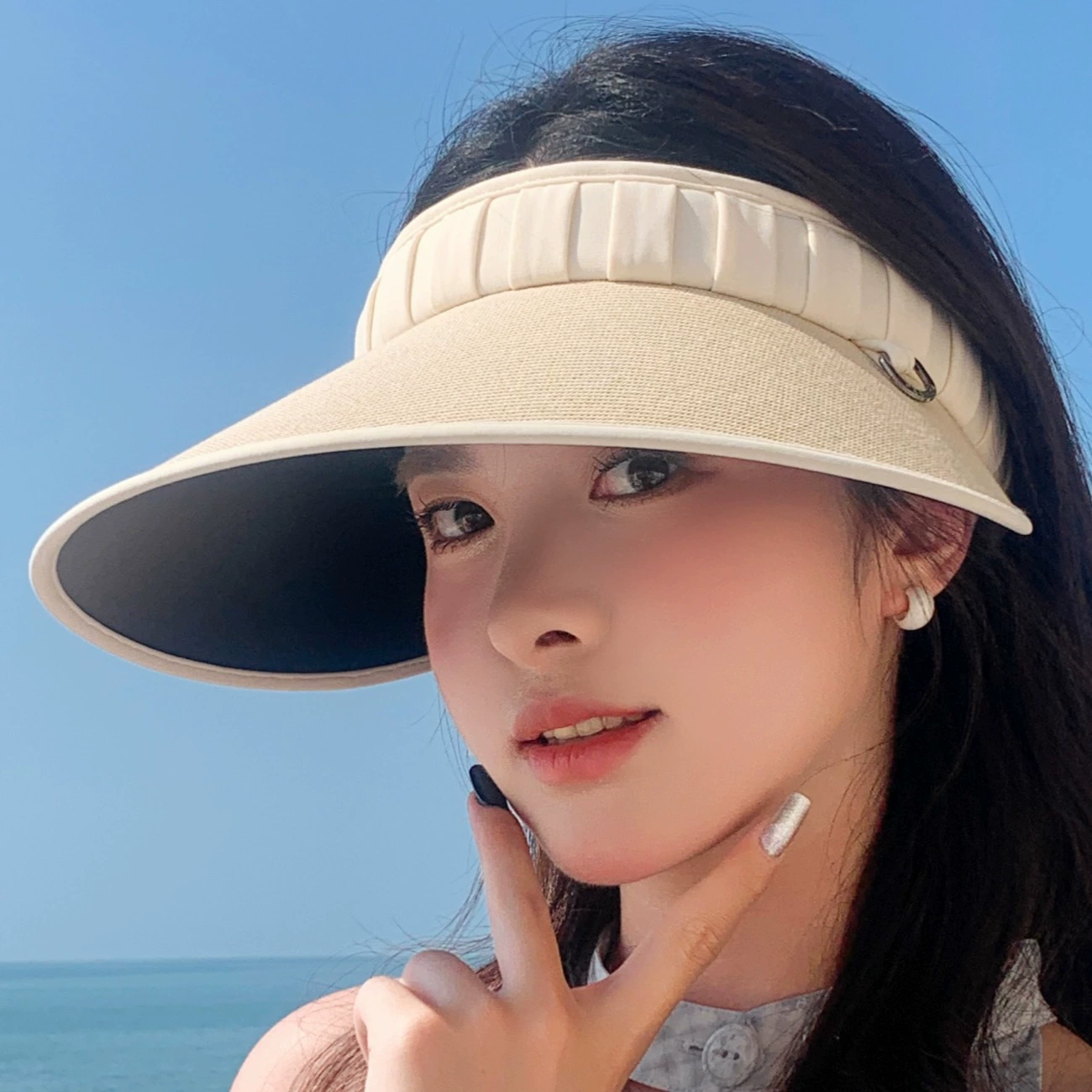 Miss Koi Travel: соломенная шляпа UV-защита, 56-58 см, цвета хаки/черный, хаки кант, бежевый край рис