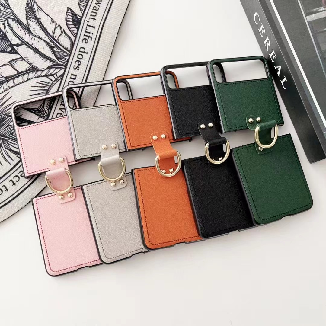 适用三星zflip6折叠手机壳 MotoRazr40指环扣折叠zflip5保护皮套