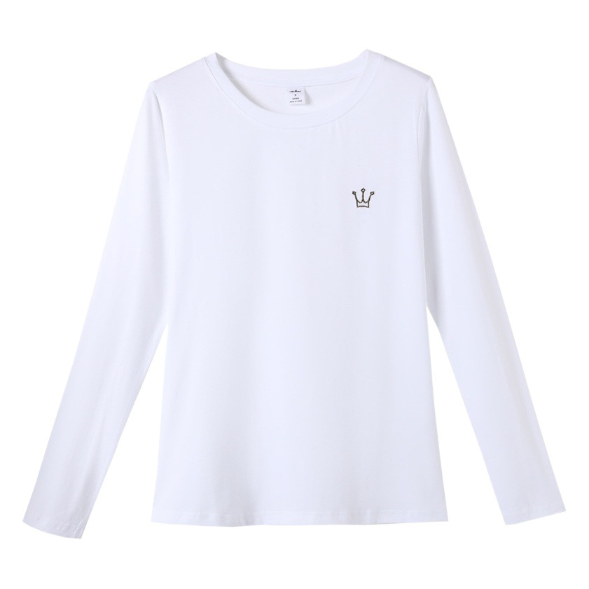 304秋冬無地刺繍クラウンボトムシャツコットンインレディースTシャツ、ネットセレブ、スリムフィット、長袖、通勤、痩身