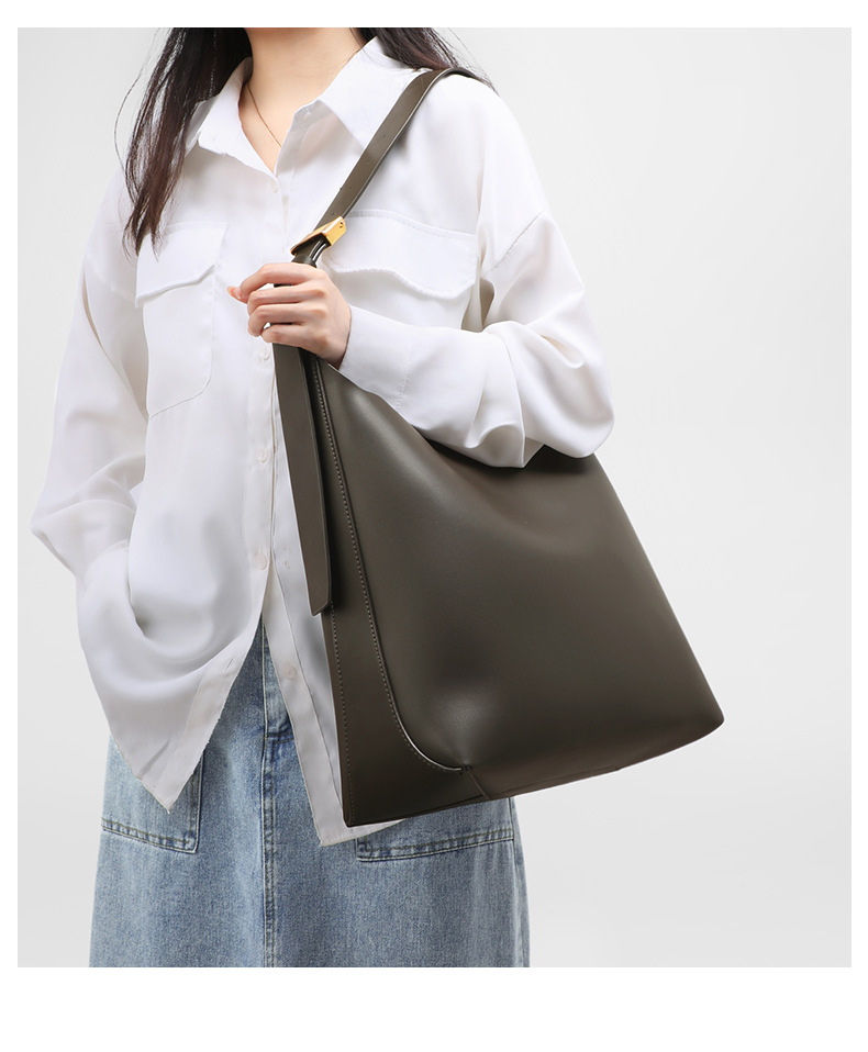 Túi tote nữ kiểu mới túi xô sức chứa lớn đeo vai đi làm — Màu xanh rêu đậm (viney), Màu xanh rêu đậm (phiên bản công khai) chi tiết 2