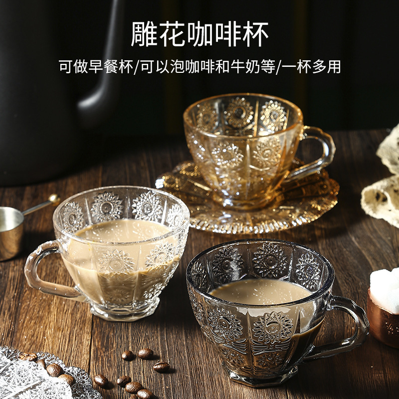 直批欧式玻璃杯咖啡杯碟套装创意家用咖啡杯碟带碟子茶杯套装套具