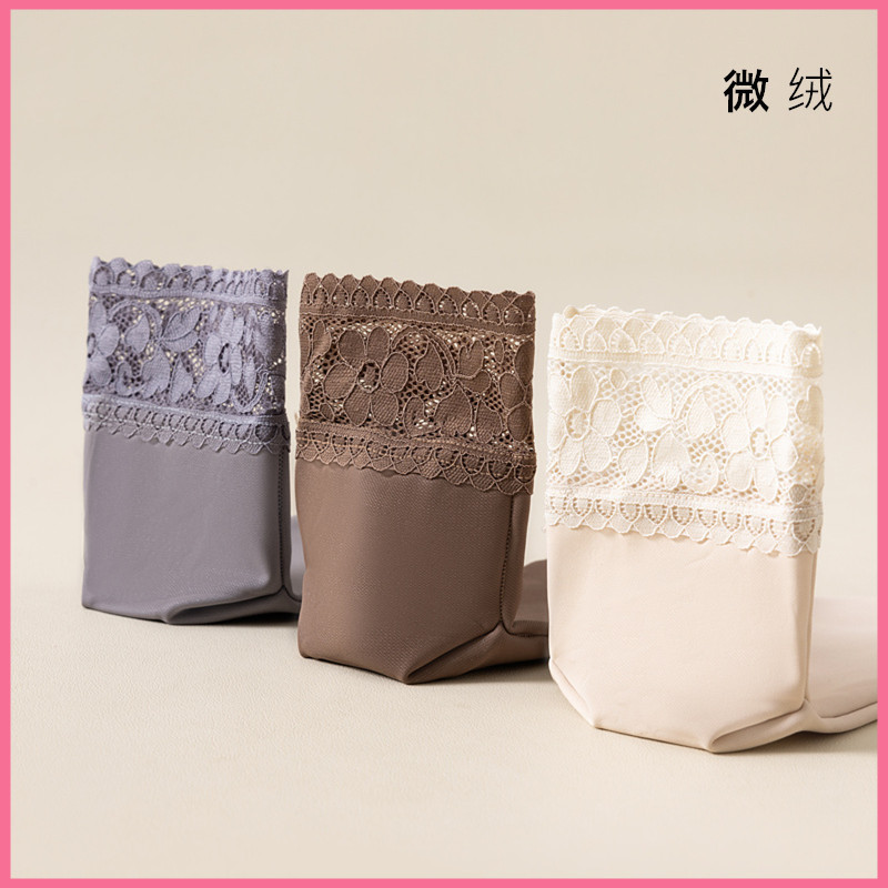 Personalized Pu Leather Lace Micro-Velvet Mid-Calf Socks Japanese Style Pure Color Versatile Casual Winter Thickeneded Women's Cotton Socks