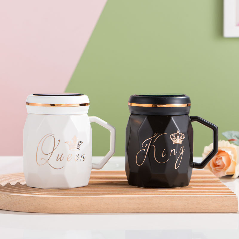 Creative ceramic mirror Cup with lid large capacity gift cartoon mug cross-border wholesale Cup couple water Cup