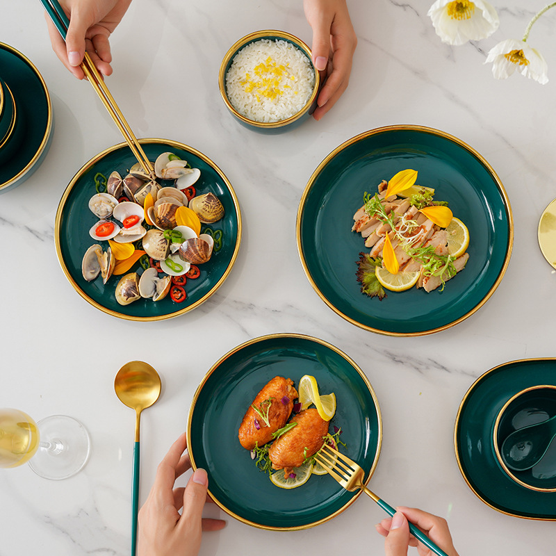 Nórdico tazón plato traje personalizado hogar tazón de fuente Placa de cerámica de lujo creativo Esmeralda vajilla fideos tazón de arroz plato