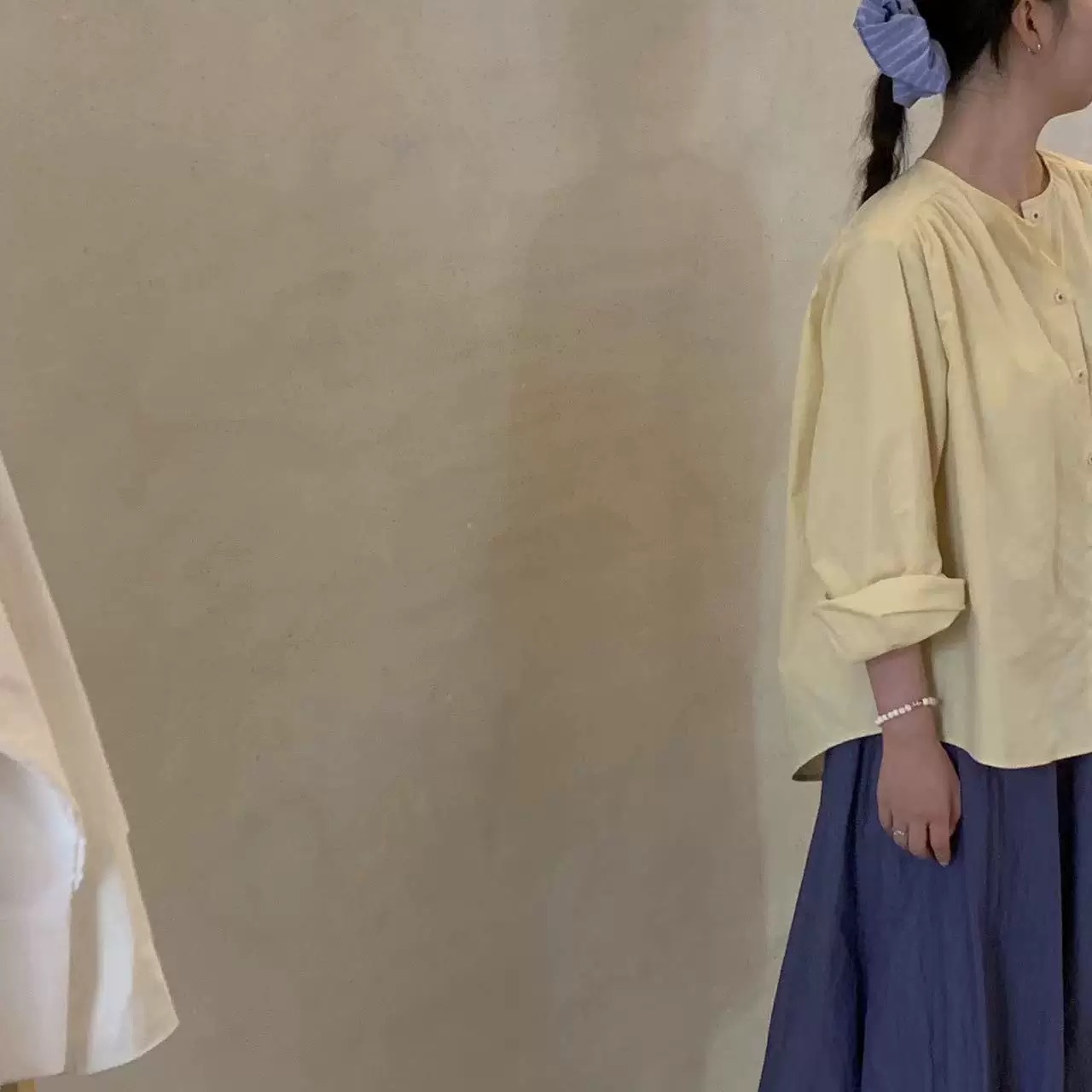 계란 계란 가족 긴 소매 셔츠 여성의 24 가을 랜턴 소매 둥근 목 우아한 셔츠 가리 부드러운 탑