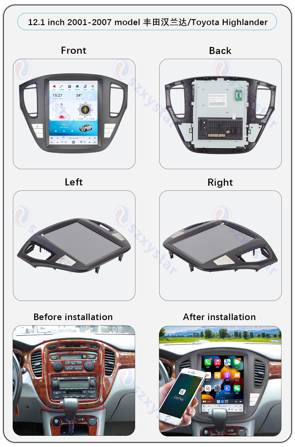 Applicable to 01-07 Toyota Highlander Highlander 12.1inch Vertical Screen 360 Panoramic Car Navigation