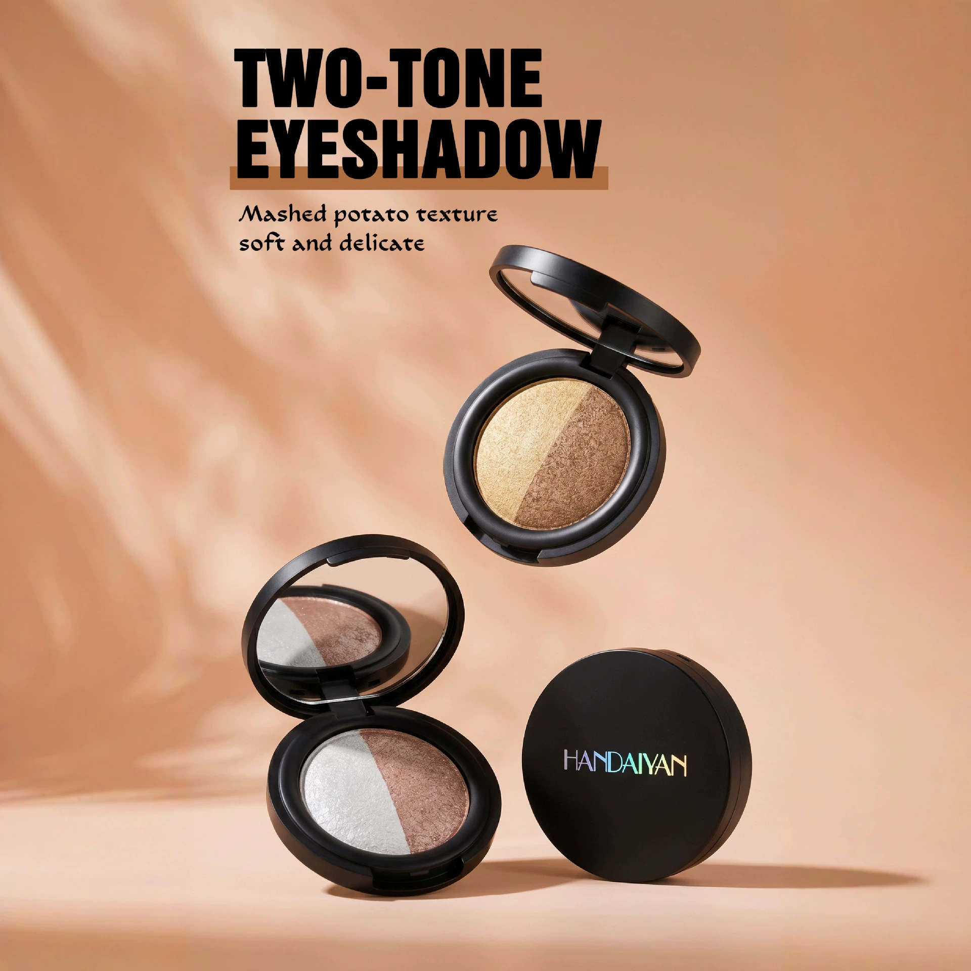 handaiyan sombra de ojos de dos colores impermeable cristal brillante ultra brillante polvo de polvo de polvo de alto brillo para brindar el contorno de base de gusano de seda reclinado