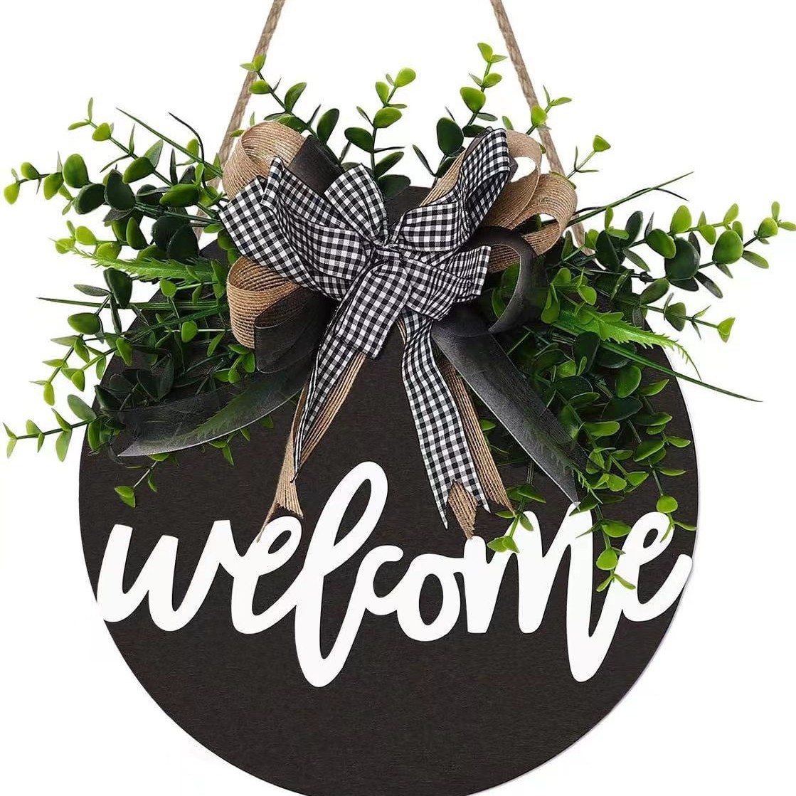 Tablero de madera transfronterizo primavera 3D letra tridimensional Garland puerta colgando decoración con arco verde decoración de plantas acuáticas