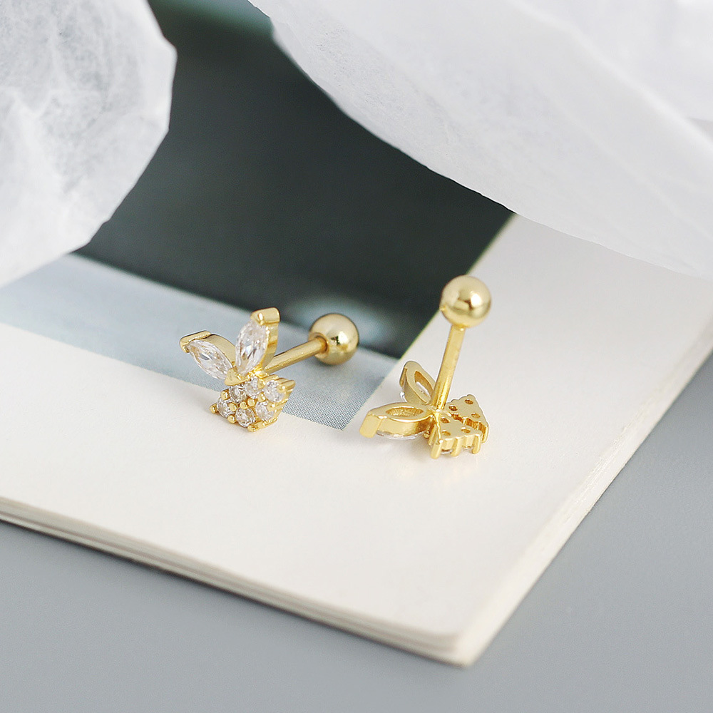 s925 silver butterfly diamond puncture screw ear bone stud
