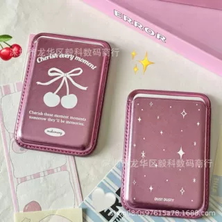 玫金星iPhone18磁吸卡套Magsafe皮门禁卡背贴18Pro卡包樱桃蝴蝶结