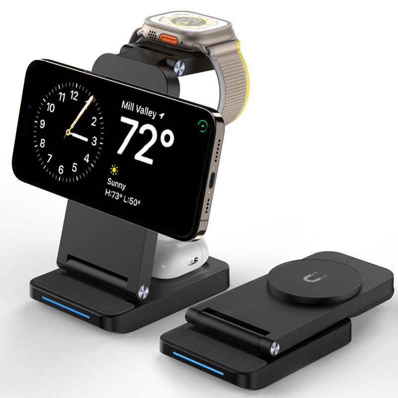 Cross-Border Three-In-One Magnetic Wireless Charger Fast Charging Desktop Foldable Stand Watch Earphone Wireless Charging Stand Cross-Border Three-In-One Magnetic Wireless Charger Fast Charging Desktop Foldable Stand Watch Earphone Wireless Charging Stand