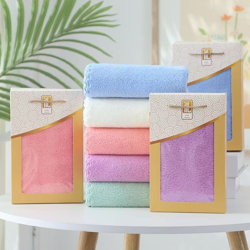 Coral Velvet Towel Gift Box Event Wedding Full Moon Opening Return Gift Souvenir Welfare Absorbent Embroider Logo Batch